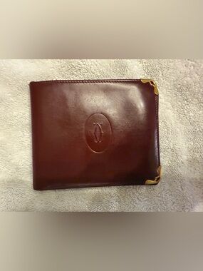 Cartier Brown Leather Men's Wallet with Gold Corner Accents